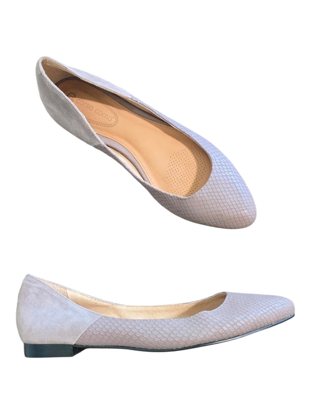 Corso Como Morrison Grey Taupe Snakeskin Leather Ballet Flats Size W 7.5 Office